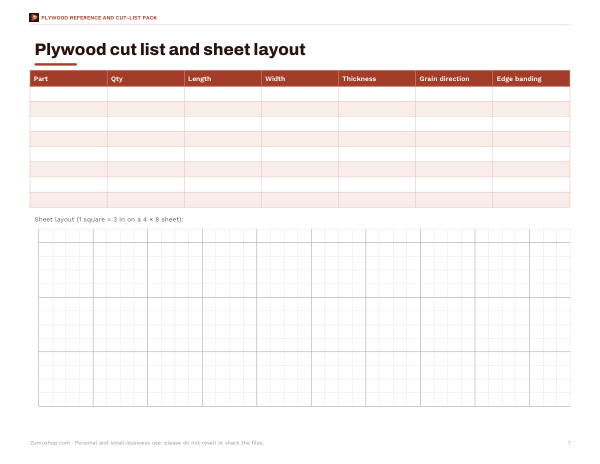 Preview of Printable Plywood Cut List Chart